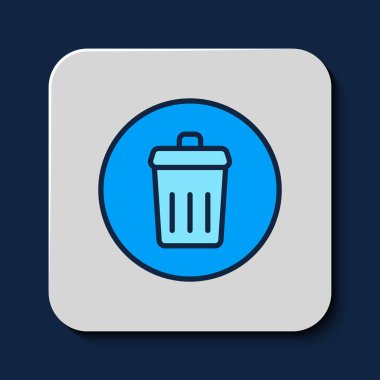 Filled outline Trash can icon isolated on blue background. Garbage bin sign. Recycle basket icon. Office trash icon.  Vector