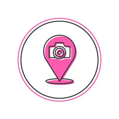 Beyaz arkaplanda izole edilmiş ana hatlı fotoğraf makinesi simgesi. Foto kamera. Dijital fotoğrafçılık. Vektör