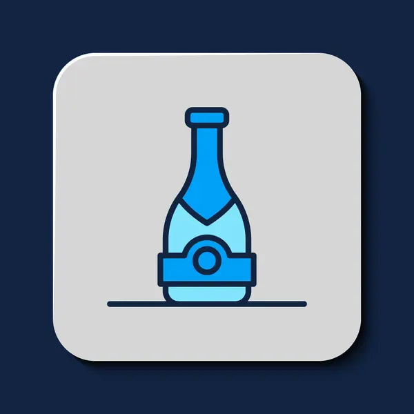 Filled Outline Champagne Bottle Icon Isolated Blue Background Vector — Stock Vector