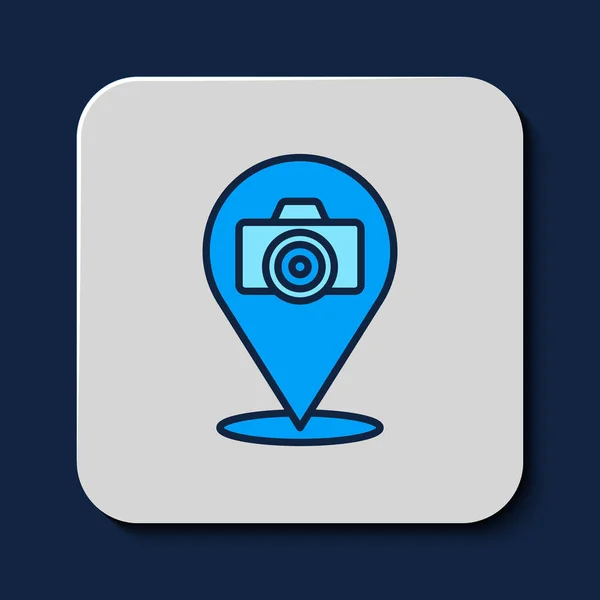 Filled Outline Photo Camera Icon Isolated Blue Background Foto Camera — ストックベクタ
