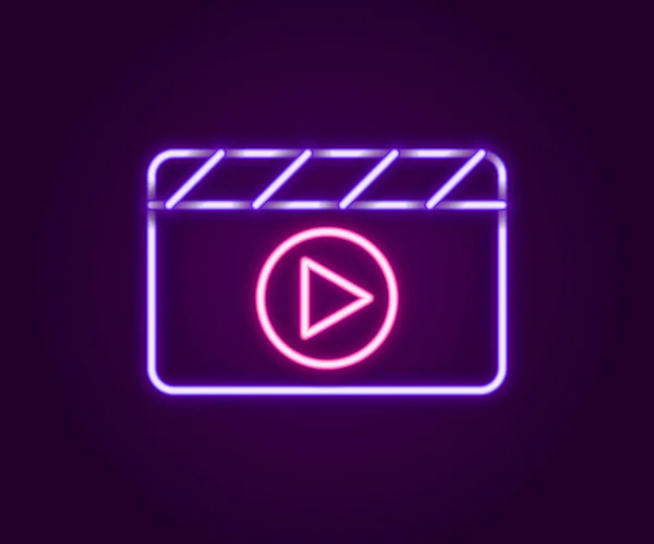 Glödande Neon Line Movie Clapper Ikon Isolerad Svart Bakgrund Filmklappbräda — Stock vektor