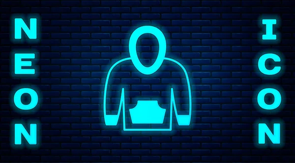 Glowing Neon Hoodie Icon Isolated Brick Wall Background Hooded Sweatshirt — Stock Vector