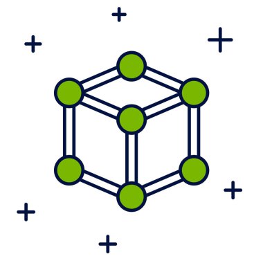 Doldurulmuş Molekül simgesi beyaz arkaplanda izole edildi. Kimya moleküllerinin yapısı, fen öğretmenlerinin yenilikçi eğitim posteri. Vektör