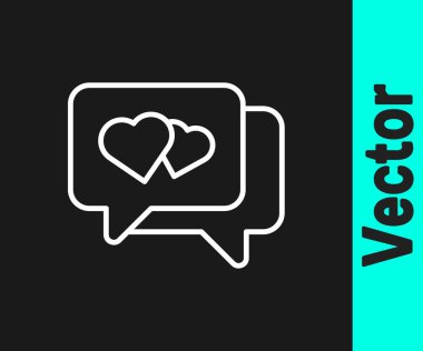 Konuşma baloncuğu simgesindeki beyaz çizgi Kalbi siyah arkaplanda izole edildi. Sevgililer günün kutlu olsun. Vektör