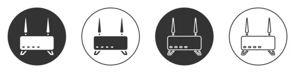 黑色路由器和无线信号图标隔离在白色背景 无线以太网现代路由器 计算机技术互联网 圆形按钮 — 图库矢量图片