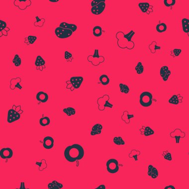 Şeftali, Patates, Çilek ve Brokoli 'yi pürüzsüz desene göre ayarla. Vektör