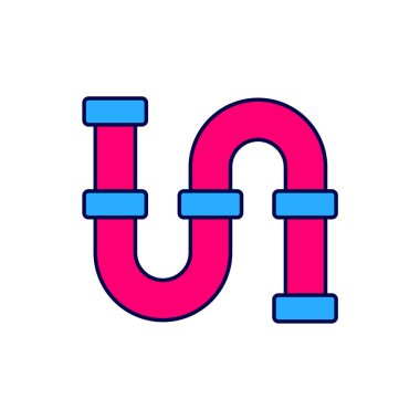 Doldurulmuş sanayi metalik boru ikonu beyaz arka planda izole edilmiş. Tesisat boru hattının farklı şekillerde parçaları. Vektör