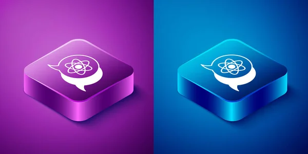 Isométrique Icône Atome Isolé Sur Fond Bleu Violet Symbole Science — Image vectorielle