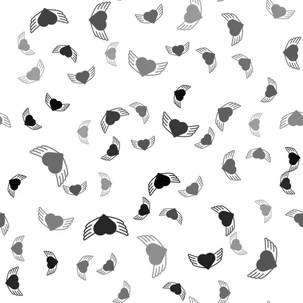 Coeur Noir Avec Des Ailes Icône Isolée Motif Sans Couture — Image vectorielle