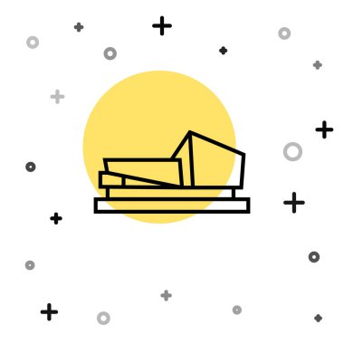 Siyah çizgi tahta balta simgesi beyaz arkaplanda izole edildi. Oduncu baltası. Rastgele dinamik şekiller. Vektör