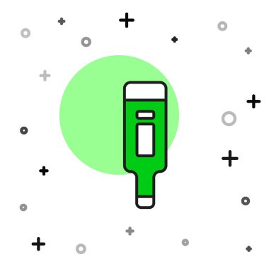 Tıbbi muayene ikonu için doldurulmuş dijital termometre beyaz arka planda izole edilmiş. Vektör