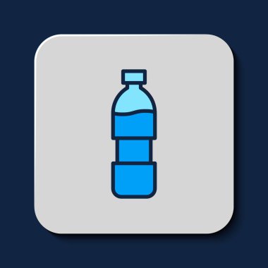 Filled outline Bottle of water icon isolated on blue background. Soda aqua drink sign.  Vector