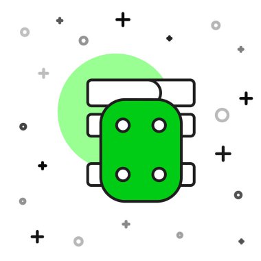 Doldurulmuş dizlik simgesi beyaz arkaplanda izole edildi. Olağanüstü bir spor. Kaykay, bisiklet, paten kayma koruyucu giysi. Vektör