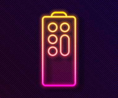 Parlayan neon hattı uzaktan kontrol simgesi siyah arkaplanda izole edildi. Vektör.