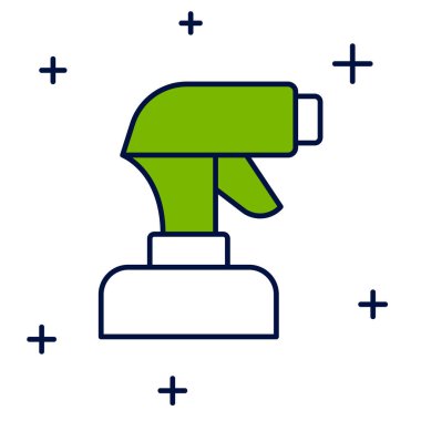 Beyaz arkaplanda izole edilmiş ana hatlı sprey tabanca ikonu. Vektör