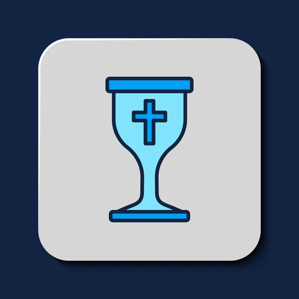 Filled Outline Christian Chalice Icon Isolated Blue Background Christianity Icon — Vettoriale Stock