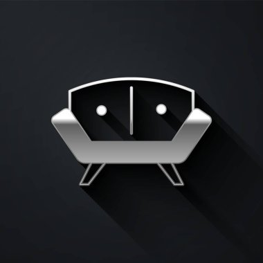 Gümüş Koltuk simgesi siyah arkaplanda izole edildi. Uzun gölge tarzı. Vektör