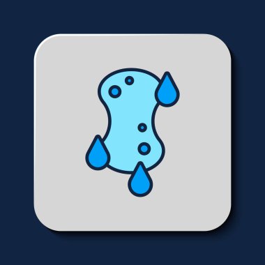 Filled outline Sponge icon isolated on blue background. Wisp of bast for washing dishes. Cleaning service logo.  Vector