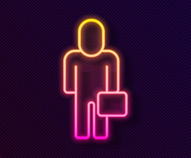 Parlayan neon hattı iş adamı simgesi siyah arkaplanda izole edildi. İş simgesi kullanıcı profili simgesi simgesi. Erkek kullanıcı işareti. Vektör