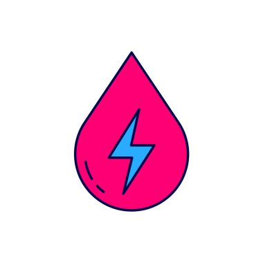 Beyaz arkaplanda izole edilmiş ana hatlı su enerji ikonu. Su damlacıklarıyla ekoloji kavramı. Alternatif enerji kavramı. Vektör