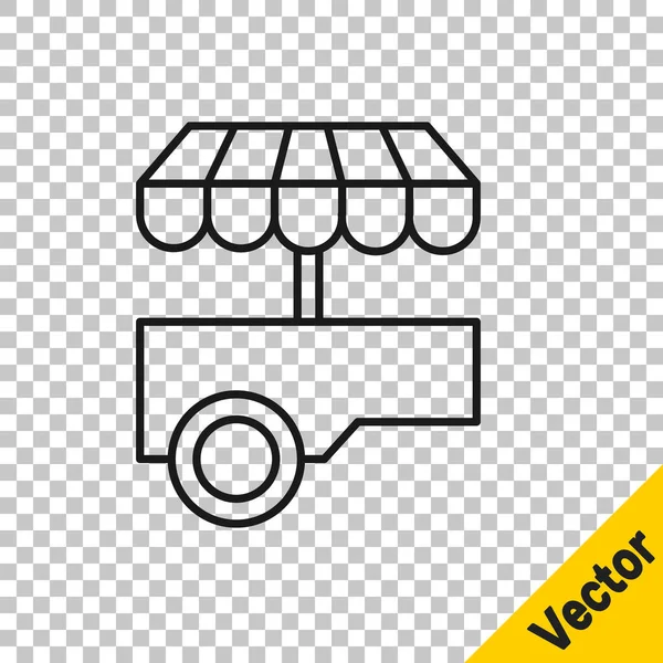 Черная Линия Fast Street Food Cart Тентом Значок Изолирован Прозрачном — стоковый вектор