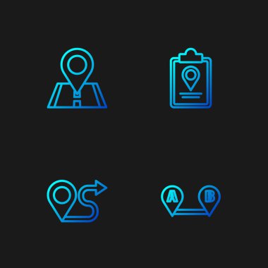 Satır güzergahını, konumu ve katlanmış haritayı işaretli olarak ayarla. Renk simgeleri. Vektör