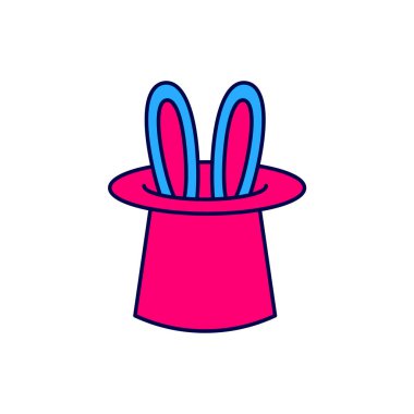 Filled outline Magician hat and rabbit ears icon isolated on white background. Magic trick. Mystery entertainment concept.  Vector