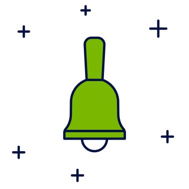 Doldurulmuş ana hat zil simgesi beyaz arkaplanda izole edildi. Alarm sembolü, servis zili, el zili işareti, uyarı sembolü. Vektör