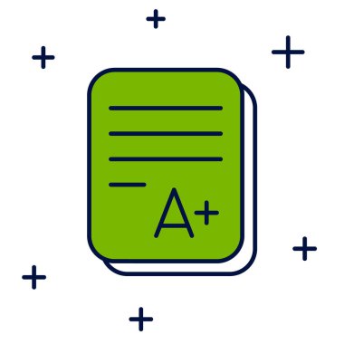 Sınav kağıdında beyaz arkaplanda A + dereceli simge izole edildi. Sınav kağıdı, sınav ya da araştırma konsepti. Sınav ya da sınav. Vektör