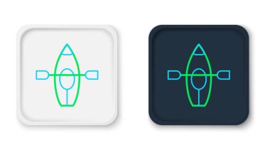 Kano ve kürek ikonu beyaz arkaplanda izole edildi. Balıkçılık ve turizm için kano. Açık hava aktiviteleri. Renkli taslak konsepti. Vektör