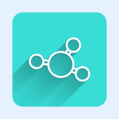 Beyaz çizgi Molekül simgesi uzun gölge arkaplanı ile izole edildi. Kimya moleküllerinin yapısı, fen öğretmenlerinin yenilikçi eğitim posteri. Yeşil kare düğmesi. Vektör