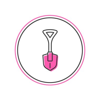 Doldurulmuş ana hatlı kürek simgesi beyaz arkaplanda izole edildi. Bahçe aletleri. Bahçecilik, tarım, çiftçilik aleti. Vektör