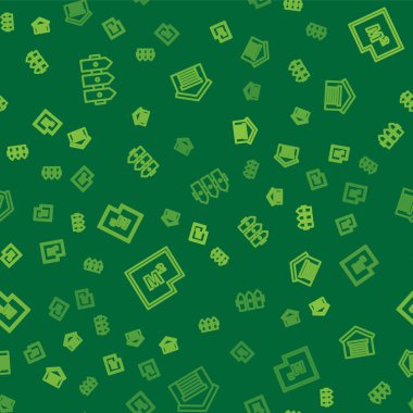 Bahçe çitleri ahşap, ev planı ve garajı pürüzsüz bir şablona ayarlayın. Vektör