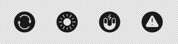 Imposta Simbolo Riciclare Sole Magnete Punto Esclamativo Nell Icona Del — Vettoriale Stock