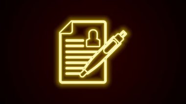 Parlayan neon hattı simgesi siyah arkaplanda izole edildi. Özgeçmiş başvurusu. Profesyonel personel aranıyor. Personel analizi devam ediyor. 4K Video hareketli grafik canlandırması.