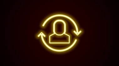 Parlayan neon hattı değişim simgesi siyah arkaplanda izole edildi. İnsanlar arasında bilgi alışverişi. Personel ya da insanlar yer değiştirme ya da yer değiştirme konsepti. 4K Video hareketli grafik canlandırması.