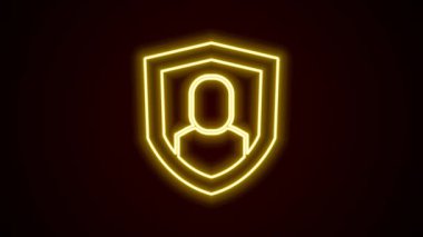 Parlayan neon hattı kullanıcı koruma simgesi siyah arkaplanda izole edildi. Güvenli kullanıcı girişi, şifre koruması, kişisel veri koruması, kimlik doğrulaması. 4K Video hareketli grafik canlandırması.