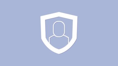 Beyaz Kullanıcı koruma simgesi mor arkaplanda izole edildi. Güvenli kullanıcı girişi, şifre koruması, kişisel veri koruması, kimlik doğrulaması. 4K Video hareketli grafik canlandırması.