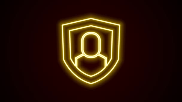 Glowing Neon Line User Protection Icon Isolated Black Background Secure — Stock Video