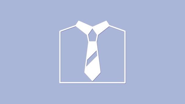 紫色の背景に分離されたホワイトタイアイコン ネクタイとネックレスのシンボル 4Kビデオモーショングラフィックアニメーション — ストック動画