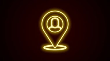 Parlayan neon hattı İşçi konumu simgesi siyah arkaplanda izole edildi. 4K Video hareketli grafik canlandırması.