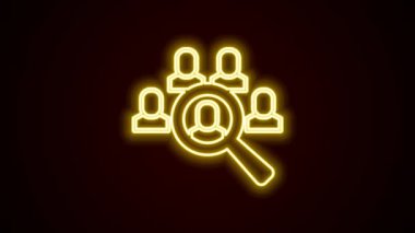 Siyah arkaplanda izole edilmiş arama simgesi için parlayan neon çizgi büyüteç. İşe alım ya da seçim konsepti. Çalışanları ve işi ara. 4K Video hareketli grafik canlandırması.