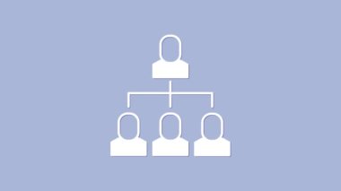 Beyaz İş Hiyerarşisi organizogram grafiksel bilgi simgesi mor arkaplanda izole edildi. Kurumsal yapı grafik elementleri. 4K Video hareketli grafik canlandırması.