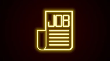 Parlayan neon hattı arama simgesi siyah arkaplanda izole edildi. İşe alım ya da seçim konsepti. İş için insan kaynakları ve adam toplama. 4K Video hareketli grafik canlandırması.