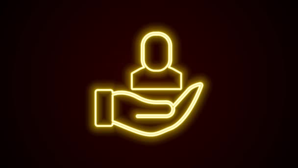 发光的霓虹灯线工人图标孤立在黑色背景 业务化身符号用户配置文件图标 男性用户签名 4K视频运动图形动画 — 图库视频影像