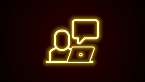 Glowing Neon Line Freelancer Icon Isolated Black Background Freelancer Man — Αρχείο Βίντεο