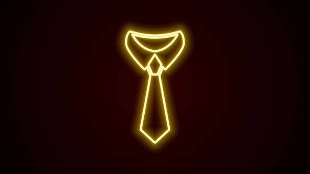 发光的霓虹灯线领带图标孤立在黑色背景 领带和领巾的符号 4K视频运动图形动画 — 图库视频影像