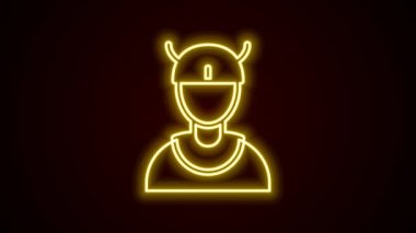 Glowing neon line Viking head icon isolated on black background. 4K Video motion graphic animation.