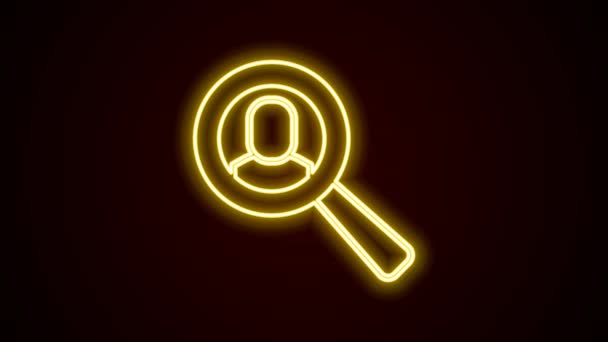 Glowing Neon Line Magnifying Glass Search Job Icon Isolated Black — Stok Video