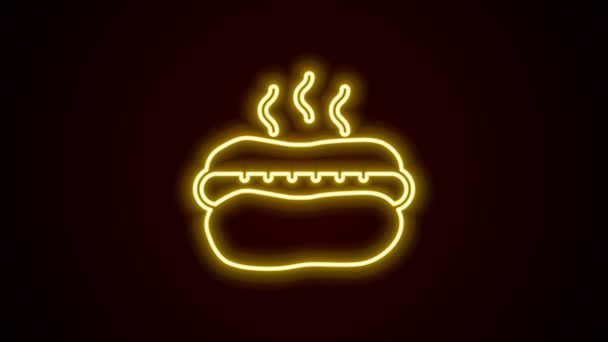 Sandwich Hotdog Ligne Fluo Brillant Avec Icône Moutarde Isolée Sur — Video